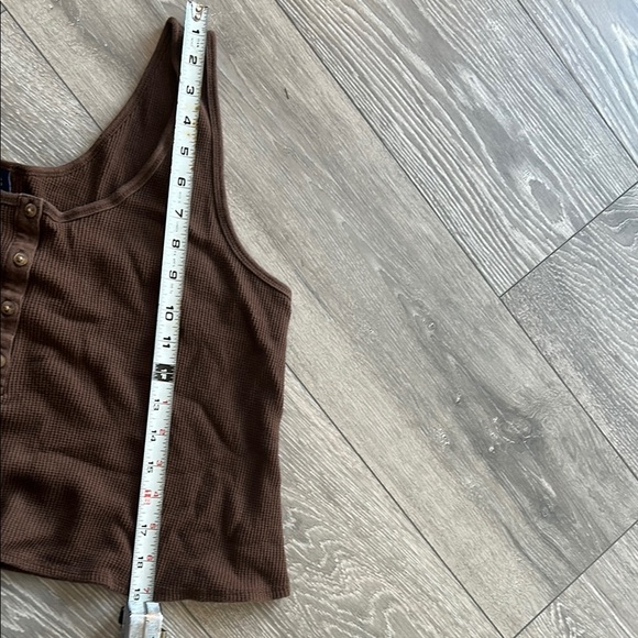 Brown Ribbed Button-Up Women's Top - Picture 4 of 4